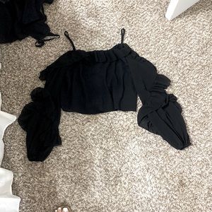 Black off the shoulder sheer ruffle top